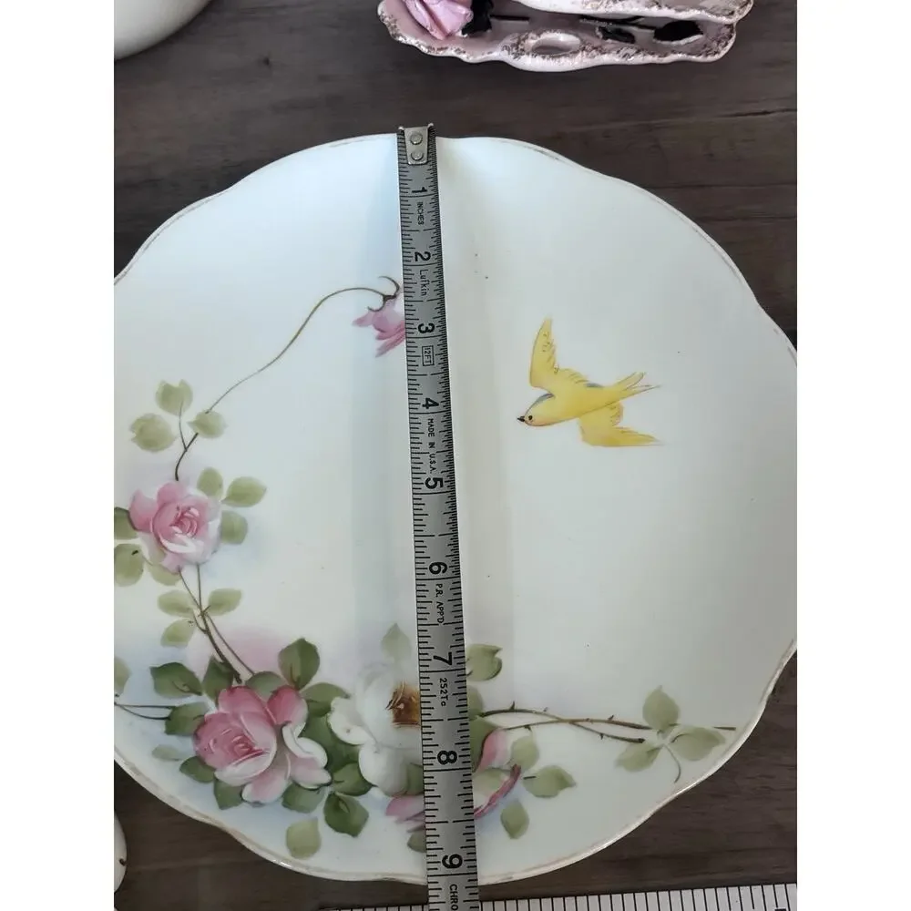 Nippon Hand Painted Decorative Plate Flowers Yellow Bird White 9